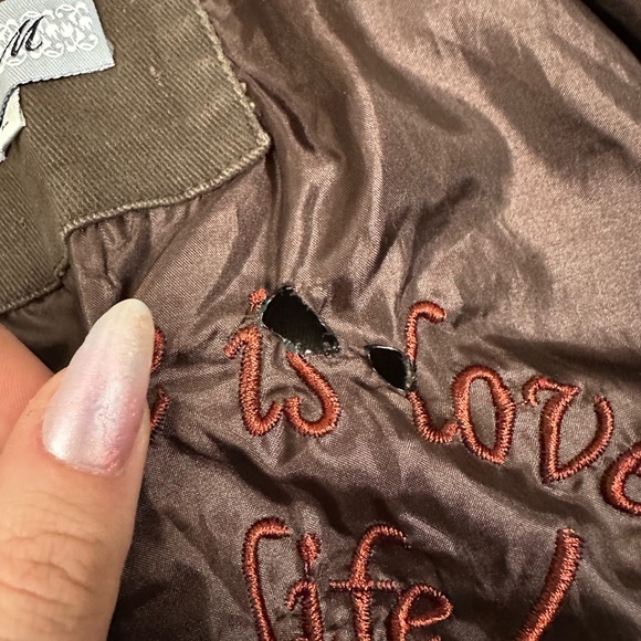 Vintage Brown Grunge Embroidered Unique Funky Embellishmed Button Denim Jacket - Picture 7 of 7